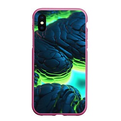 Чехол iPhone XS Max матовый Зеленые объемные плиты, цвет: 3D-малиновый