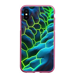 Чехол iPhone XS Max матовый Зеленые текстурные плиты, цвет: 3D-малиновый