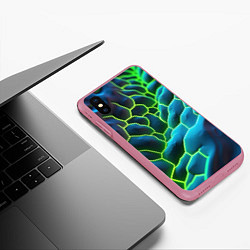 Чехол iPhone XS Max матовый Зеленые текстурные плиты, цвет: 3D-малиновый — фото 2