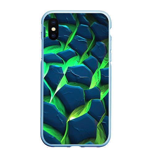 Чехол iPhone XS Max матовый Разломленные зеленые плиты / 3D-Голубой – фото 1