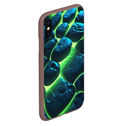 Чехол iPhone XS Max матовый Разлом зеленых плит с неоном, цвет: 3D-коричневый — фото 2