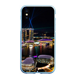 Чехол iPhone XS Max матовый Ночной город красочный, цвет: 3D-голубой