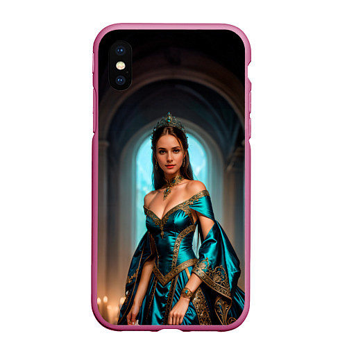 Чехол iPhone XS Max матовый Девушка принцесса в бирюзовом платье с драгоценнос / 3D-Малиновый – фото 1