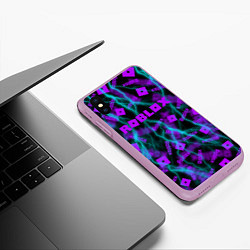 Чехол iPhone XS Max матовый Роблокс паттерн, цвет: 3D-сиреневый — фото 2