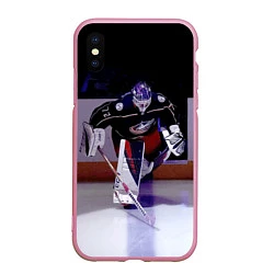 Чехол iPhone XS Max матовый Sergey Bobrovsky - goalkeeper - Columbus blue jack, цвет: 3D-розовый