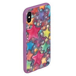 Чехол iPhone XS Max матовый Разноцветные новогодние звёзды, цвет: 3D-фиолетовый — фото 2
