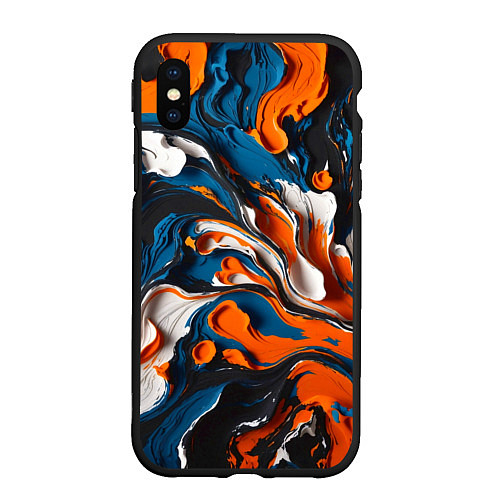 Чехол iPhone XS Max матовый Акриловые краски - оранжевые / 3D-Черный – фото 1