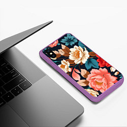 Чехол iPhone XS Max матовый Летние цветы - паттерн, цвет: 3D-фиолетовый — фото 2