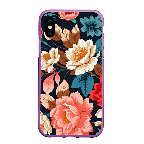 Чехол iPhone XS Max матовый Летние цветы - паттерн / 3D-Фиолетовый – фото 1