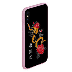 Чехол iPhone XS Max матовый Змея в цветах и иероглифы, цвет: 3D-розовый — фото 2