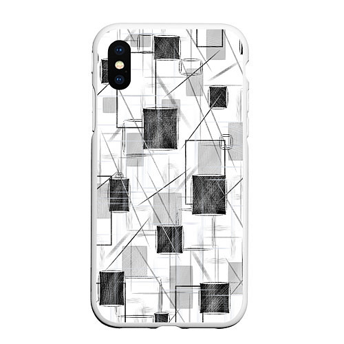 Чехол iPhone XS Max матовый Квадраты и штрихи / 3D-Белый – фото 1