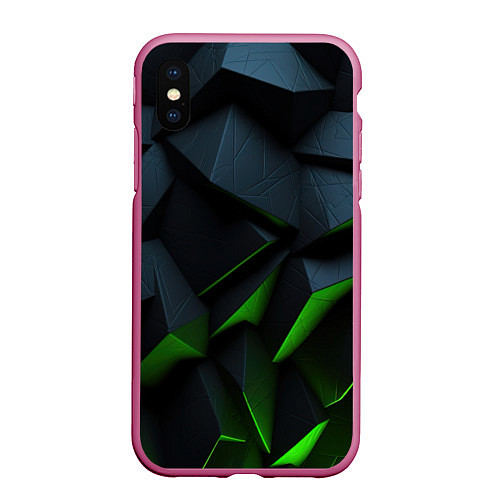 Чехол iPhone XS Max матовый Черные и зеленые плиты / 3D-Малиновый – фото 1