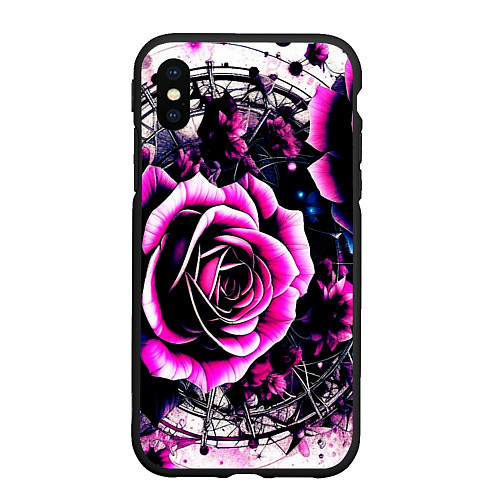 Чехол iPhone XS Max матовый Розы в стиле киберпанк / 3D-Черный – фото 1