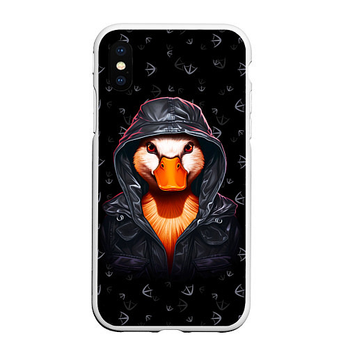 Чехол iPhone XS Max матовый Утка в капюшоне / 3D-Белый – фото 1