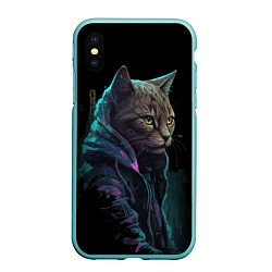Чехол iPhone XS Max матовый Кот киберпанк, цвет: 3D-мятный