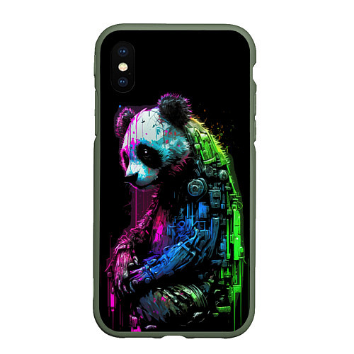 Чехол iPhone XS Max матовый Панда в краске / 3D-Темно-зеленый – фото 1