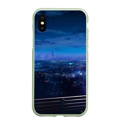 Чехол iPhone XS Max матовый Синий город / 3D-Салатовый – фото 1