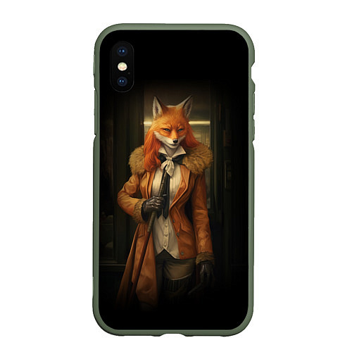 Чехол iPhone XS Max матовый Девушка лиса детектив / 3D-Темно-зеленый – фото 1