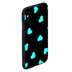Чехол iPhone XS Max матовый С голубыми сердечками на черном, цвет: 3D-черный — фото 2