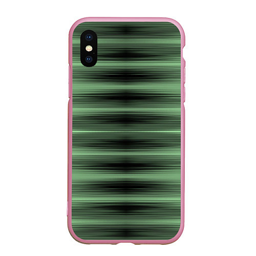Чехол iPhone XS Max матовый Зеленый полосатый градиент / 3D-Розовый – фото 1