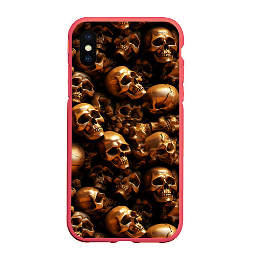 Чехол iPhone XS Max матовый Медные черепа / 3D-Красный – фото 1