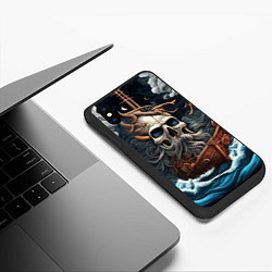 Чехол iPhone XS Max матовый Тату ирезуми черепа пирата на корабле в шторм, цвет: 3D-черный — фото 2