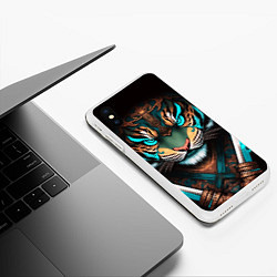 Чехол iPhone XS Max матовый Тигр самурай, цвет: 3D-белый — фото 2