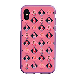 Чехол iPhone XS Max матовый Розовая клеточка black pink, цвет: 3D-фиолетовый