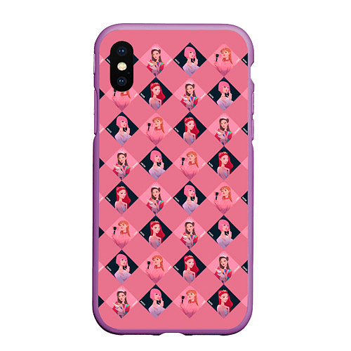 Чехол iPhone XS Max матовый Розовая клеточка black pink / 3D-Фиолетовый – фото 1