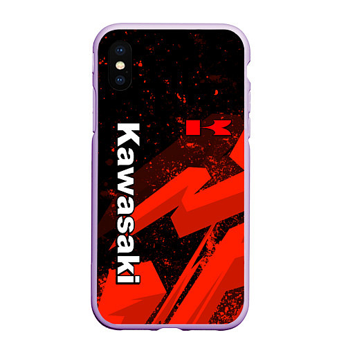 Чехол iPhone XS Max матовый Кавасаки - красные брызги / 3D-Сиреневый – фото 1