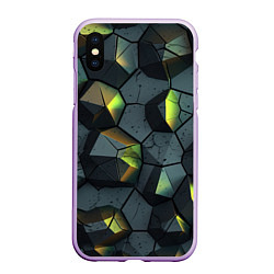 Чехол iPhone XS Max матовый Черная текстура с зелеными камнями