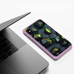 Чехол iPhone XS Max матовый Черная текстура с зелеными камнями, цвет: 3D-сиреневый — фото 2