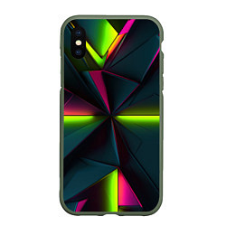 Чехол iPhone XS Max матовый Зеленые неоновые плиты, цвет: 3D-темно-зеленый