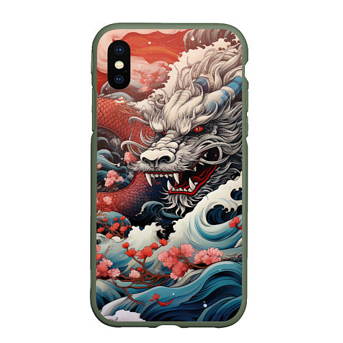 Чехол iPhone XS Max матовый Морской дракон Irezumi / 3D-Темно-зеленый – фото 1