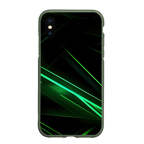 Чехол iPhone XS Max матовый Green lines black backgrouns / 3D-Темно-зеленый – фото 1