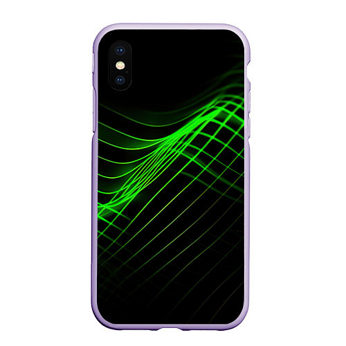 Чехол iPhone XS Max матовый Зеленые яркие линии / 3D-Светло-сиреневый – фото 1