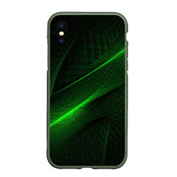 Чехол iPhone XS Max матовый Green neon lines, цвет: 3D-темно-зеленый