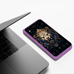 Чехол iPhone XS Max матовый Медведь викингов, цвет: 3D-фиолетовый — фото 2