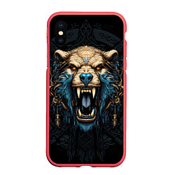 Чехол iPhone XS Max матовый Скандинавский медведь, цвет: 3D-красный