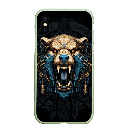 Чехол iPhone XS Max матовый Скандинавский медведь / 3D-Салатовый – фото 1