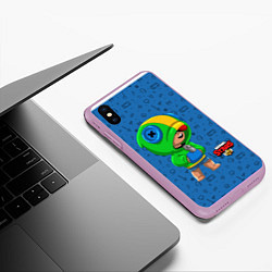 Чехол iPhone XS Max матовый Леон из Бравл Старс синий, цвет: 3D-сиреневый — фото 2