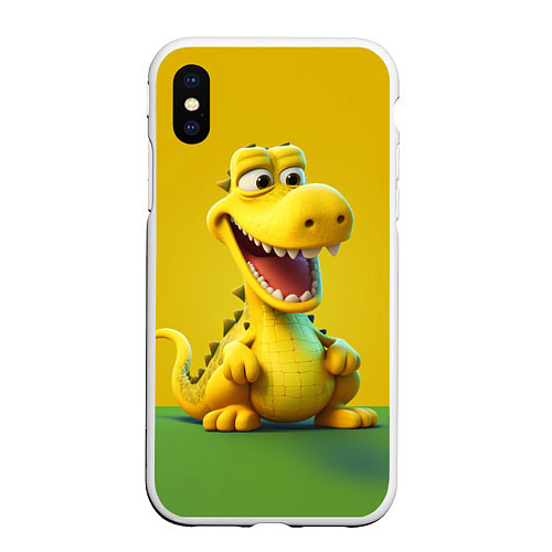 Чехол iPhone XS Max матовый Жёлтый крокодил / 3D-Белый – фото 1