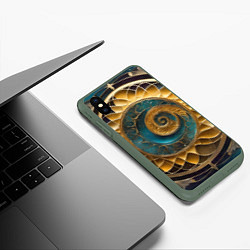 Чехол iPhone XS Max матовый Синий золотой водоворот декоративный орнамент, цвет: 3D-темно-зеленый — фото 2