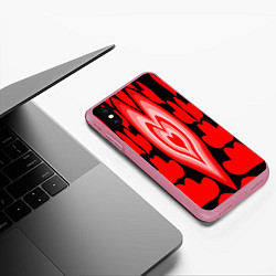 Чехол iPhone XS Max матовый Сердечки с красными узорами, цвет: 3D-малиновый — фото 2