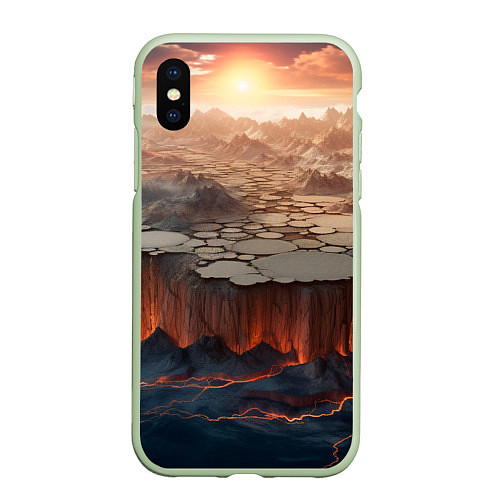 Чехол iPhone XS Max матовый Разлом земли и лавовой поверхности / 3D-Салатовый – фото 1