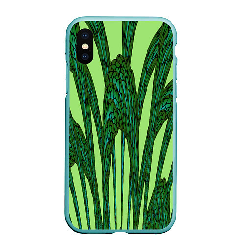 Чехол iPhone XS Max матовый Зеленый растительный мотив / 3D-Мятный – фото 1