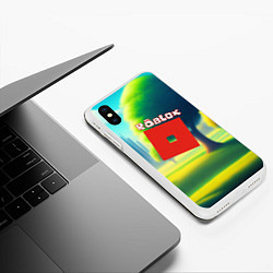 Чехол iPhone XS Max матовый Роблокс пейзаж, цвет: 3D-белый — фото 2