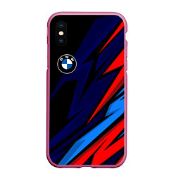 Чехол iPhone XS Max матовый BMW - m colors and black, цвет: 3D-малиновый