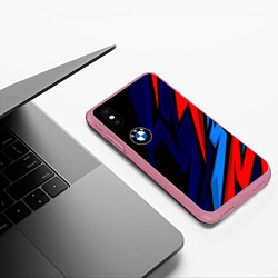 Чехол iPhone XS Max матовый BMW - m colors and black, цвет: 3D-малиновый — фото 2