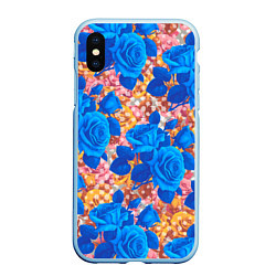 Чехол iPhone XS Max матовый Цветочный разноцветный узор с розами, цвет: 3D-голубой